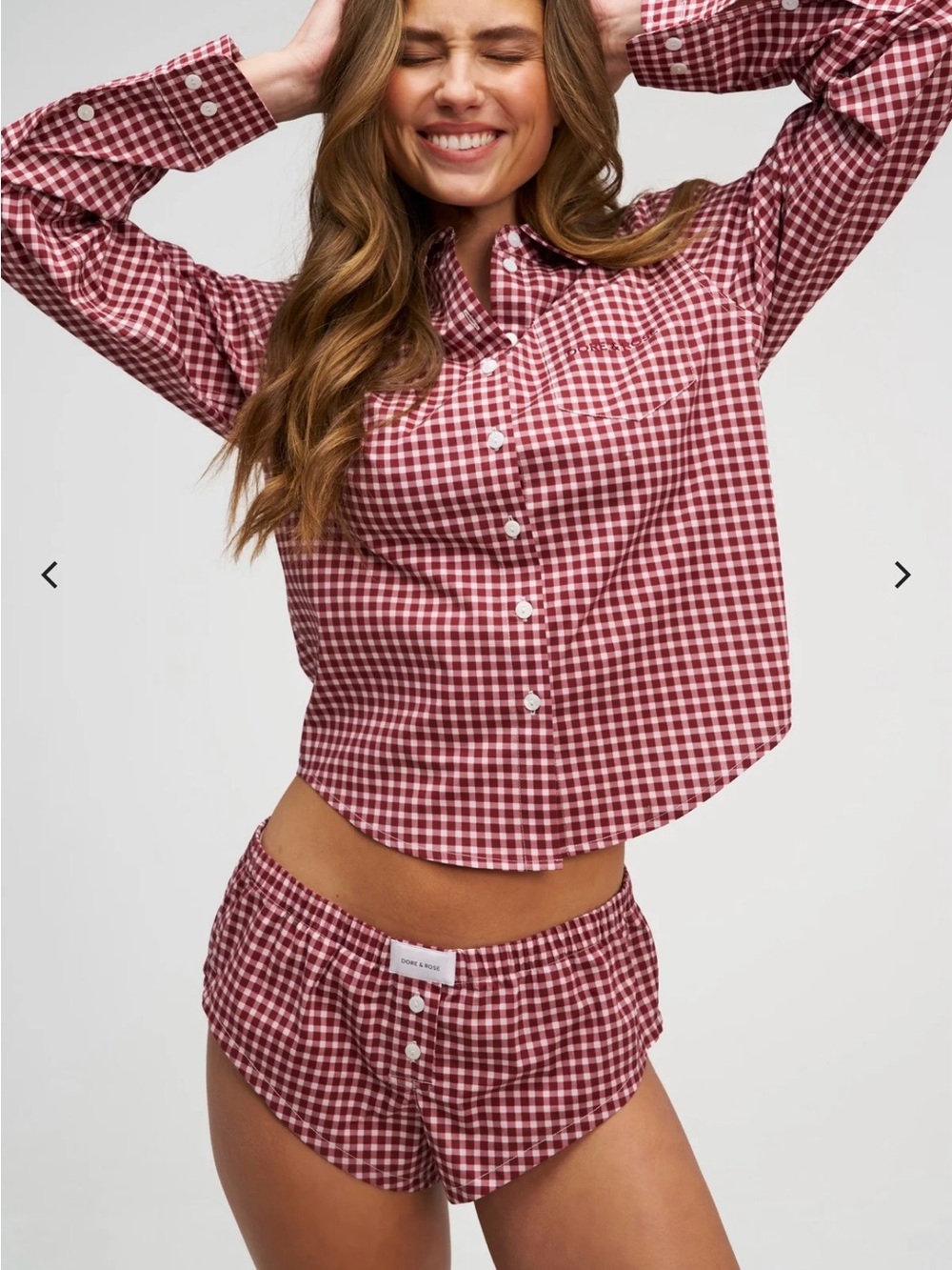 Dore & Rose Red Gingham Button-Front Pajama Set with Shorts - Picture 4 of 12